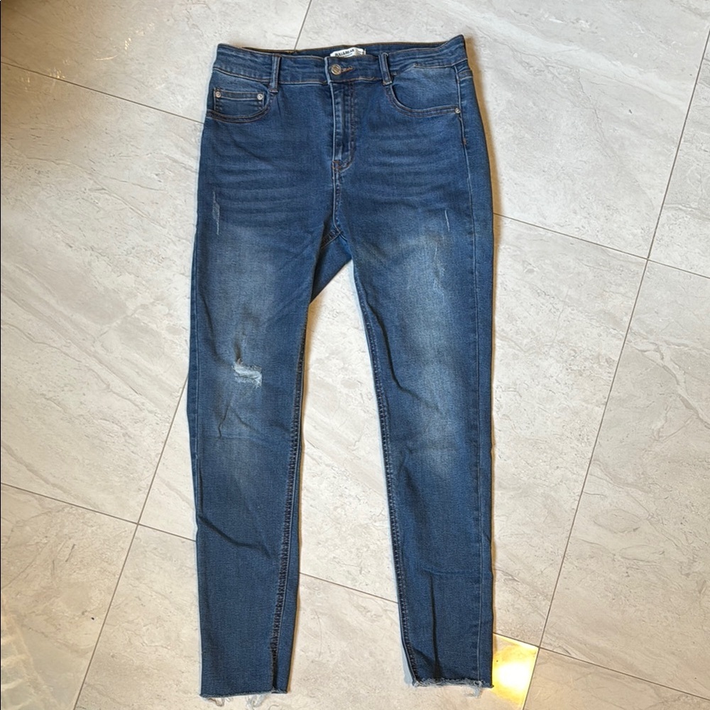 Pull & Bear Skinny Mid Waist Denim Blue Jeans